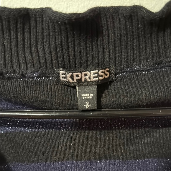 Express Women’s Sparkle Striped Black and Blue V-Neck Sweater - Picture 2 of 5